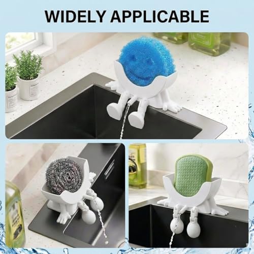 Creative Drainage Sponge Holder: Traceless Glue, 3D Printed Funny Kitchen Sink Holder, Keeps Sponge Dry – for Scrub Daddy (1, White) - Image 7