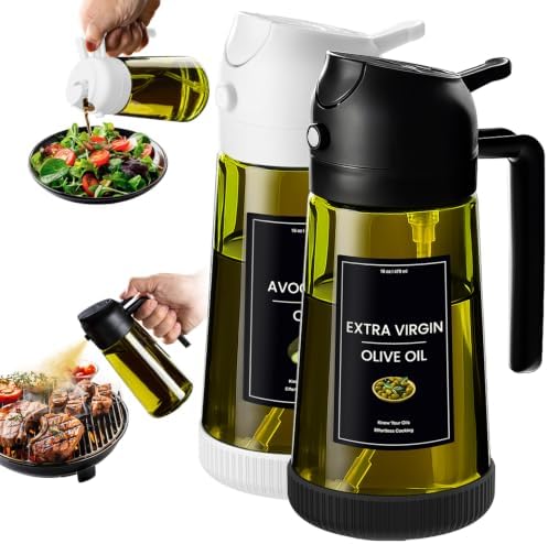 CXINYI - 16oz/470ml Olive Oil Dispenser for Kitchen with Stickers - 2 in 1 Olive Oil Sprayer for Cooking, Air Fryer, and Salad, Black&White (Light-Proof Kitchen Gadget) by CXINYILLC
