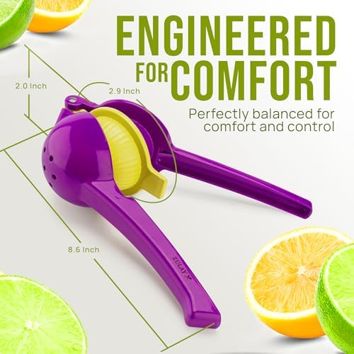 Zulay Kitchen Metal 2-in-1 Lemon Squeezer - Sturdy Max Extraction Hand Juicer Lemon Squeezer Gets Every Last Drop - Easy to Clean Manual Citrus Juicer - Easy-Use Lemon Juicer Squeezer - Purple/Yellow - Image 5