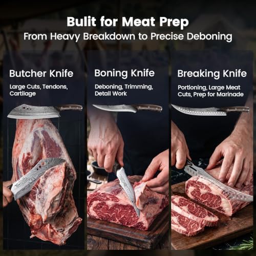 SYOKAMI 9-Piece Butcher Knife Set for Meat Processing with Leather Roll - Image 3