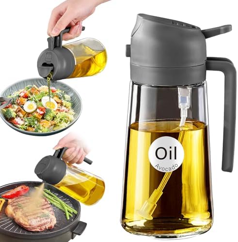 YARRAMATE 16 oz 2-in-1 Glass Olive Oil Sprayer for Cooking, Grey by YARRAMATE