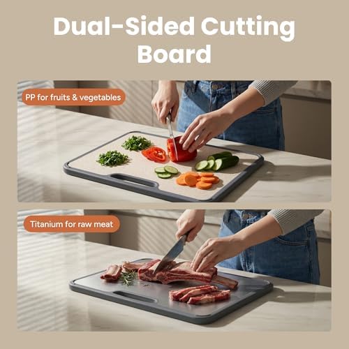 SMIRLY Titanium Cutting Board for Kitchen, with Holder, 3 Pack, Silver - Image 4