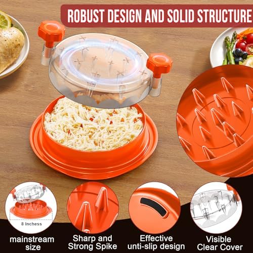 SoulLife Chicken Shredder Tool Twist 8 Inches, BPA free, Dishwasher safe, Meat Shredder, with Clear Lid, Ergonomic Handle, Strong Anti-slip, Easy To Clean, Suitable for Pork Beef Chicken (Orange) - Image 3