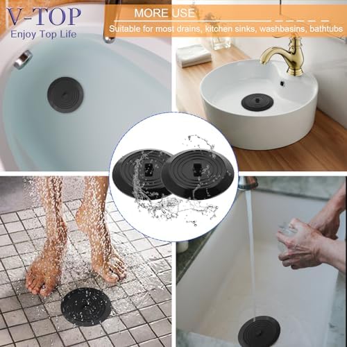 V-TOP Bathtub Drain Stopper 2 Pack, 5 inches Silicone Tub Stopper Shower Drain Cover, Bath Tub Plug Hair Stopper,Universal Flat Suction Renter Friendly Bath Accessories - Image 7