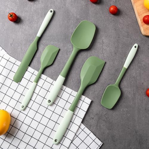 Silicone Spatula Set,5 Piece Food Grade Rubber Spatulas,Double-Green - Image 7
