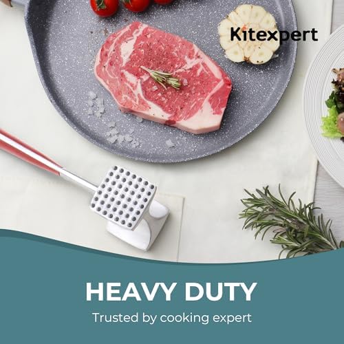 KITEXPERT Meat Tenderizer Hammer with Comfortable-Grip Handle, Dual-side Mallet for Kitchen, Heavy Duty Pounder For Tenderizing Steak, Beef and Fish, Red - Image 5
