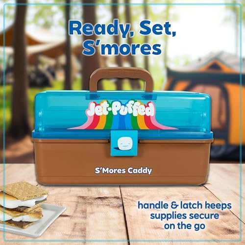 Nostalgia Jet-Puffed Lighted S’mores Caddy, Essential Marshmallow Roasting and S’mores Making Supplies for Camping, Vacation, and Backyard Bonfires, Carry Handle, Retractable Trays, and Carry Handle - Image 6