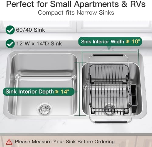 JASIWAY Black Dish Drying Rack in Sink with Utensil Holder, RV, Apartment - Image 3