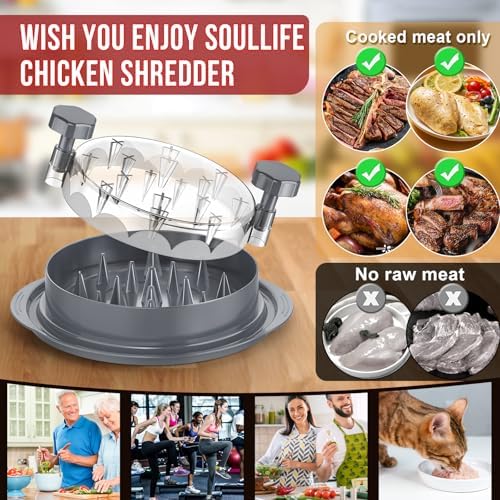 SoulLife Chicken Shredder 8 Inches, Chicken Breast Shredder, Meat Shredder, Chicken Shredder Tool Twist, Clear Lid, Ergonomic Handle, Strong Anti-slip, Easy To Clean, BPA free, Dishwasher safe (Grey) - Image 5