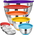 Umite Chef Mixing Bowls with Airtight Lids Set, 8PCS Stainless Steel Nesting Bowls Set, 3 Grater Attachments & Non-Slip Bottoms, Size 5, 4, 3.5, 2, 1.5QT for Baking & Mixing(Colorful) by UmiteChef