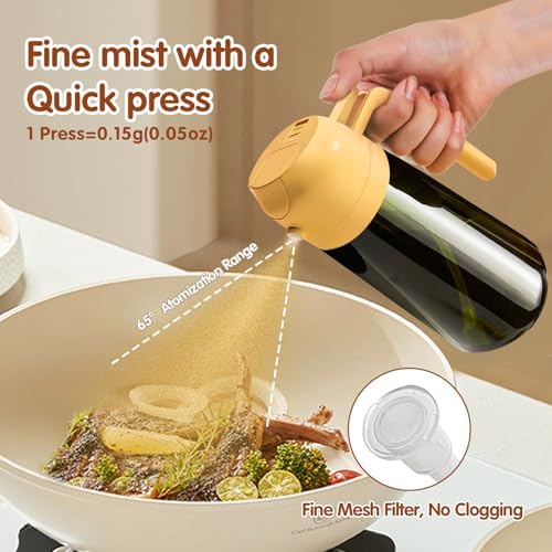 YARRAMATE 16oz/470ml Light-Blocking Dark Oil Sprayer for Cooking, 2 in 1 Olive Oil Dispenser Bottle for Kitchen, Premium Dark Green Glass Oil Bottle, Food-Grade Oil Mister for Air Fryer, BBQ (Orange) - Image 4