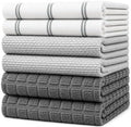 Premium Kitchen Towels 6 Pack 100% Cotton, 20"x28" Dish Towels - Grey Check by BumbleTowels