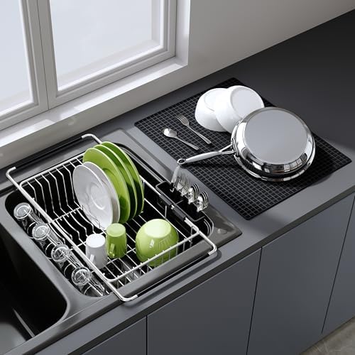 JASIWAY in Sink Dish Drying Rack with Mat, Cups and Utensil Holder by JASIWAY