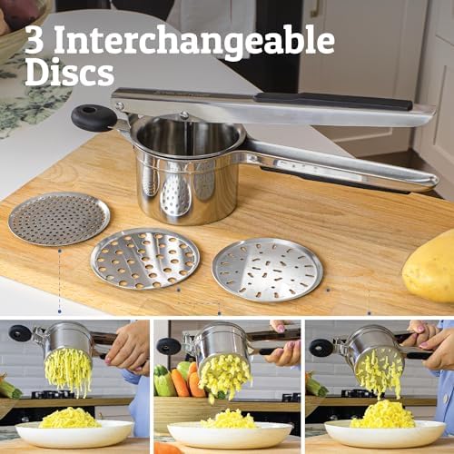 PriorityChef Large 15oz Potato Ricer With 3 Discs, Heavy Duty Stainless Steel Potato Ricer for Mashed Potatoes, Potato Masher, Press and Ricer Kitchen Tool, Black - Image 3