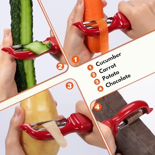 Rainspire Vegetable Peeler Potato Peelers for Kitchen, Sharp Stainless Steel Blades Veggie, Comfortable Handle Fruit Peeler, Carrot Peeler Apple Peeler Dishwasher Safe (1, Red) - Image 7
