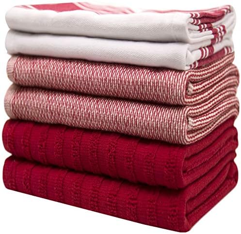 Premium Kitchen Towels 6 Pack 100% Cotton 20"x28" Dish Towels - Red Wide - Image 6