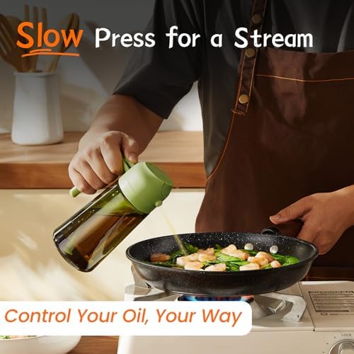 TrendPlain - Original 16oz/470ml Olive Oil Dispenser Bottle for Kitchen Gadgets and Air Fryer Accessories - Olive Oil Sprayer for Cooking w/Stickers - Green - Image 4