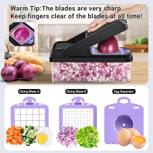 12-in-1 Vegetable Chopper with 7 Blades, Food Veggie Cutter, Purple - Image 4