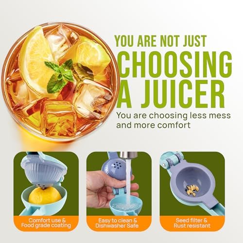 Zulay Kitchen Metal 2-in-1 Lemon Squeezer - Sturdy Max Extraction Hand Juicer Lemon Squeezer Gets Every Last Drop - Easy to Clean Manual Citrus Juicer - Easy-Use Lemon Juicer Squeezer - Blue/Purple - Image 4