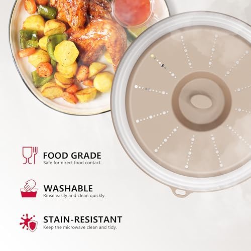 WVM Microwave Splatter Cover Vented for Food with Hook Hole, Splatter Guard & Colander Kitchen Gadget for Food, Meal Prep, Beige, M(11"x3.26")-Pack of 1 - Image 3