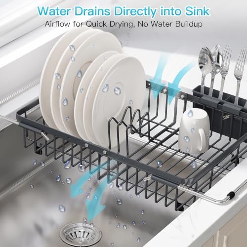 JASIWAY Gray Dish Drying Rack Over the Sink with Utensil Holder - Image 6