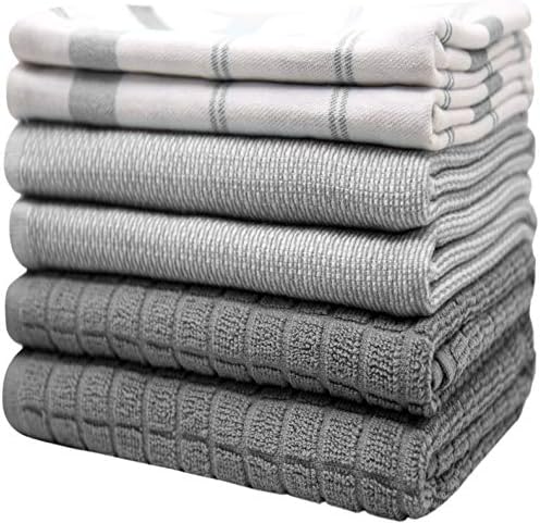 Premium Kitchen Towels 6 Pack 100% Cotton, 20"x28" Dish Towels - Grey Check - Image 6