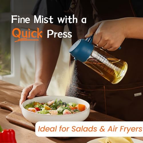 TrendPlain 16oz/470ml Glass Olive Oil Sprayer for Cooking - 2 in 1 Olive Oil Dispenser for Kitchen Gadgets, Air Fryer, Salad, and BBQ - Navy - Image 2