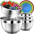 DUTZUN Colorful Mixing Bowls with Strainer, Mixing Bowl with Lids Set, Stainless Steel Mixing Bowls, Kitchen Gadgets Salad Bowls with Strainer for Mixing & Preping & Serving by DUTZUN
