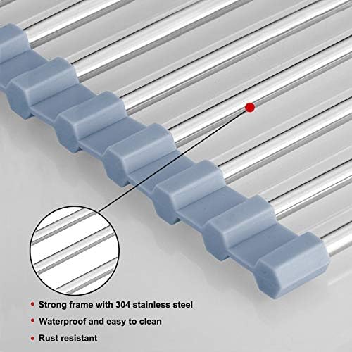 MECHEER Over The Sink Dish Drying Rack, Roll Up Dish Drying Rack Kitchen Dish Rack Stainless Steel Sink Drying Rack, Foldable Dish Drainer, Gray (20.4''x13.7'') - Image 6