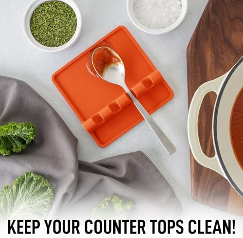 Zulay Kitchen Silicone Utensil Rest with Drip Pad for Multiple Utensils - BPA-Free, Heat-Resistant Spoon Rest & Spoon Holder for Stove Top - Kitchen Utensil Holder for Ladles & Tongs - Orange - Image 2