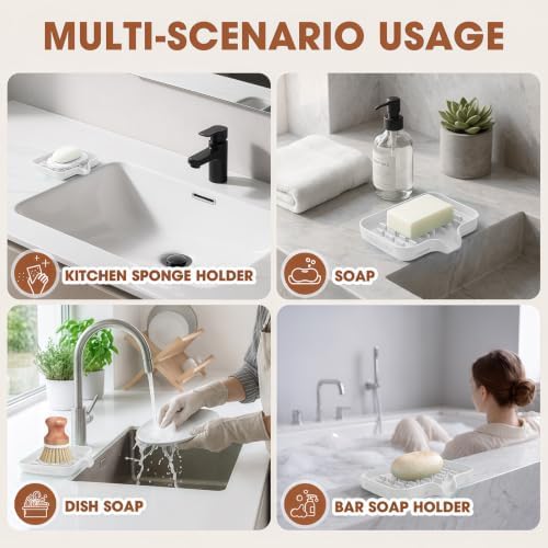 CAKETIME 2 Pack Silicone Soap Dish with Drainage Holes for Bathroom Shower Caddy Kitchen Counter Sponge Holder Saver Tray Sink Accessories Jabonera Storage Solution Funny Gifts for Women White - Image 5