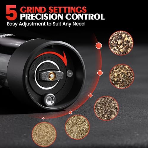 Electric Salt and Pepper Grinder Set Automatic Battery Pepper Mill Shakers Adjustable Coarseness Upgraded Larger Capacity with Led Home and Kitchen Appliances White Elephant Gifts for Women Men - Image 2