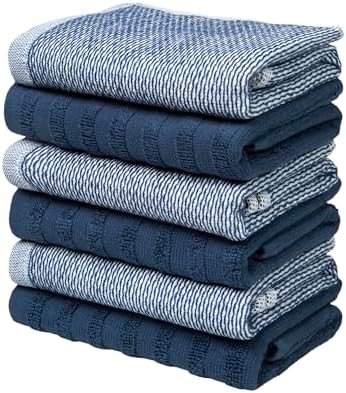 Bumble Premium Dish Cloths 13"x13" (6 Pack) | 100% Natural Ring Spun Cotton | 400 GSM | Highly Absorbent & Soft |Yarn Dyed & Solid Dyed Terry Dish Cloth Set - Blue - Image 5