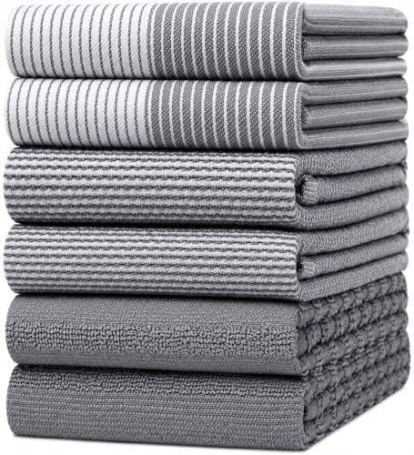 Premium Kitchen Towels 6 Pack 100% Cotton, 20"x28" Dish Towels - Grey by BumbleTowels