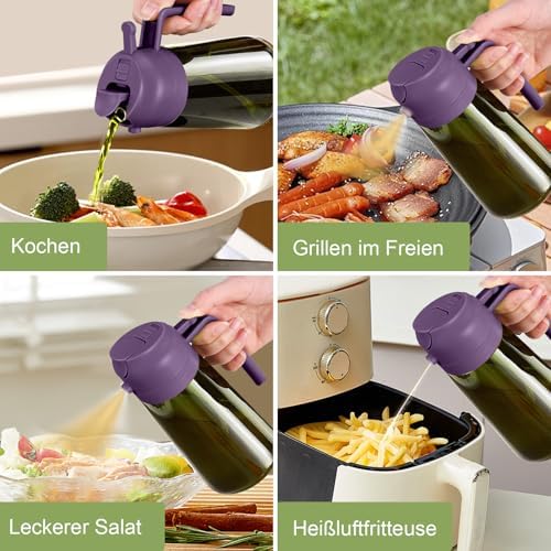 YARRAMATE 16oz/470ml Dark Green Oil Sprayer for Cooking with Stickers, Food-grade Premium 2 in 1 Olive Oil Dispenser Bottle for Kitchen Gadgets, Air Fryer, Salad, Frying, BBQ (Purple) - Image 7