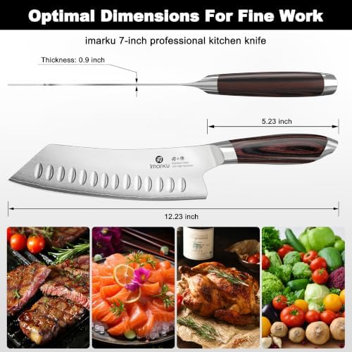 imarku Japanese Santoku Knife 7 Inch, 10Cr15CoMoV 3-Layer Stainless Steel - Image 4
