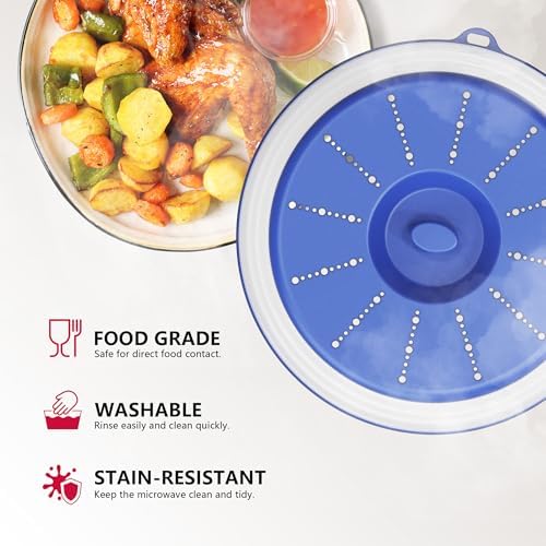 WVM Microwave Splatter Cover Vented for Food with Hook Hole, Splatter Guard & Colander Kitchen Gadget for Food, Meal Prep, Blue, M(11"x3.26")-Pack of 1 - Image 3