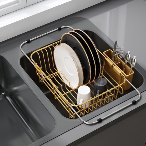 JASIWAY Gold Dish Drying Rack in Sink with Utensil Holder, RV, Apartment by JASIWAY
