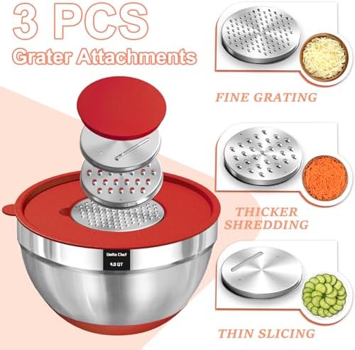 Umite Chef Mixing Bowls with Airtight Lids Set, 8PCS Stainless Steel Nesting Bowls Set, 3 Grater Attachments & Non-Slip Bottoms, Size 5, 4, 3.5, 2, 1.5QT for Baking & Mixing(Colorful) - Image 3
