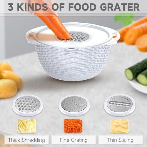 4-1 Strainer with Bowl Set - Rotatable Colander for Kitchen(Patented) - Strainers and Colanders - Pasta Strainer with New Upgraded Graters for Fruit Veggie Fun Kitchen Presents - White - Image 3