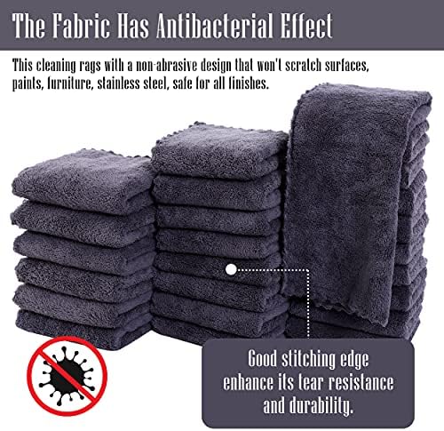 Sunny zzzZZ 24 Pack Kitchen Dishcloths - Does Not Shed Fluff - Reusable Dish Towels, Dish Cloths, Super Absorbent Coral Fleece Cleaning Cloths, Nonstick Oil Washable Fast Drying, 10 x 20 Inch (Grey) - Image 3