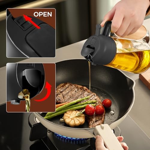 YARRAMATE 4Pcs 16oz/470ml Glass Olive Oil Sprayer Set with Stickers, Kitchen Gadgets, Including 2Pcs Non-Slip Bottle Mat, Cleaning Brush-Aesthetic Ideal Kitchen Gift - Image 5