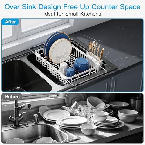 JASIWAY White Dish Drying Rack Over the Sink with Utensil Holder - Image 2