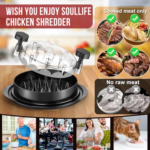 SoulLife Chicken Shredder 8 Inches, Chicken Shredder Tool Twist for Pork Beef Chicken, Meat Shredder, Clear Lid, Ergonomic Handle, Strong Anti-slip, BPA Free, Easy to Clean, Dishwasher Safe (Black) - Image 5
