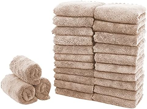 Sunny zzzZZ 24 Pack Kitchen Dishcloths - Does Not Shed Fluff - Reusable Dish Towels, Dish Cloths, Super Absorbent Coral Fleece Cleaning Cloths, Nonstick Oil Washable Fast Drying, 10 x 20 Inch (Brown) by Sunny+zzzZZ