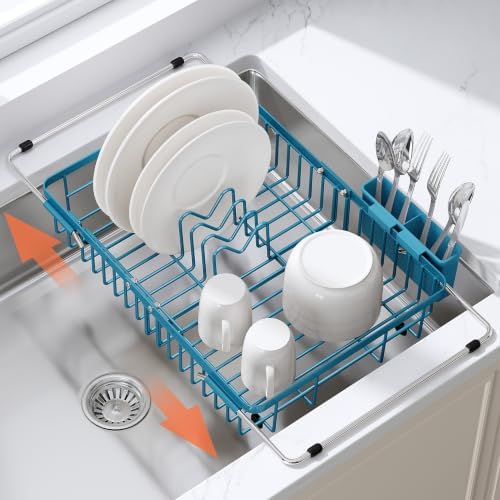 JASIWAY Blue Dish Drying Rack Over the Sink with Utensil Holder by JASIWAY
