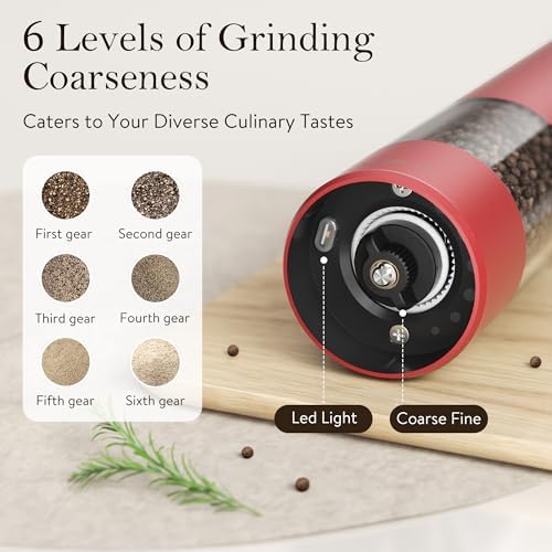 Ultrean Electric Salt and Pepper Grinder Set, Rechargeable,Red - Image 3