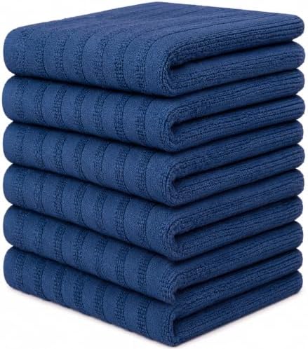 Premium Kitchen Towels 6 Pack 100% Cotton, 20"x28" - Blue Solid by BumbleTowels