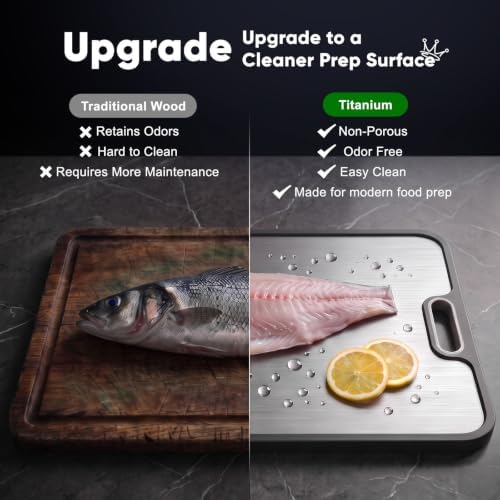 Titanium Cutting Board for Kitchen, Dual-Sided Pure Titanium Surface & Food-Safe PP Chopping Board, Non-Porous, Odor Resistant, Juice Groove, Grinder, Anti-Slip Edges, Easy Clean, 16 x 11 Inch - Image 2