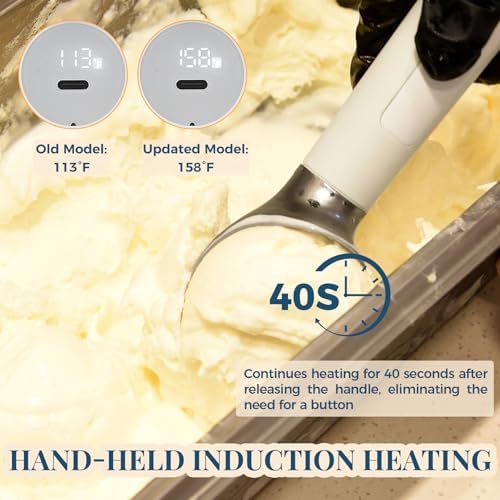 Heated Ice Cream Scoop Rechargeable, Electric Warming Ice Cream Scooper with LED Display, Heats to 158°F for Hard Ice Cream, Easy for Seniors & Kids, IP67 Waterproof (White, 2 oz) - Image 2